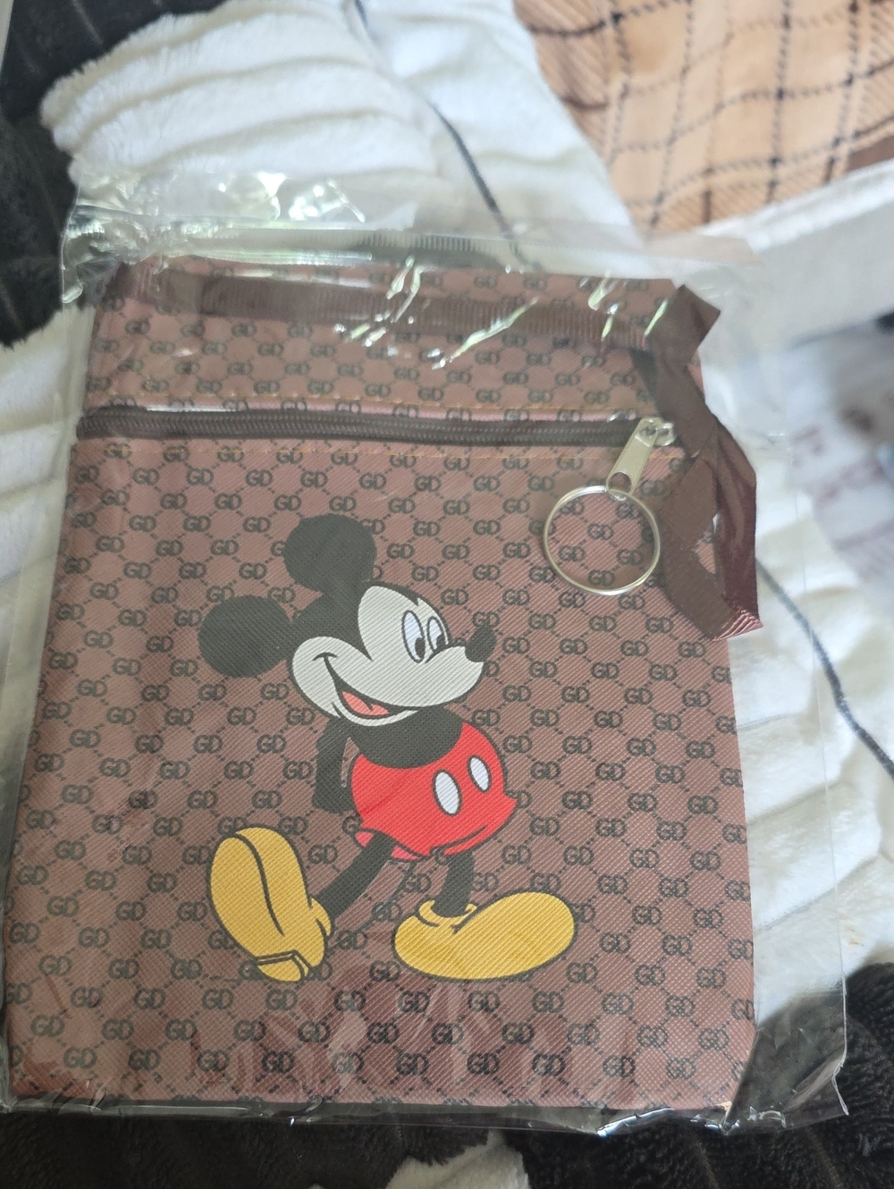 Mickey Mouse Crossbody Bag - Brown with Red & Yellow Graphic